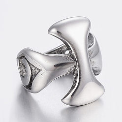 Plata Antigua 304 cuentas de anillo de acero inoxidable, abalorios de grande agujero, cruzar, plata antigua, 12x11.5x12 mm, agujero: 9 mm