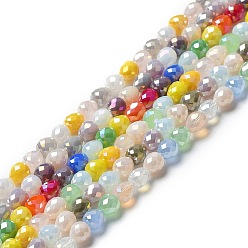 Mixed Color Electroplated Glass Beads Strands, Faceted Teardrop, Mixed Color, 4.5~5x4mm, Hole: 0.8mm, about 100pcs/strand, 18.31~18.70''(46.5~47.5cm)