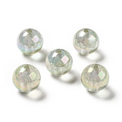 Vert mer Foncé Placage uv perles acryliques irisées arc-en-ciel transparentes, perles de paillettes, ronde, vert de mer foncé, 15.5~16x15.5mm, Trou: 2.6~2.7mm