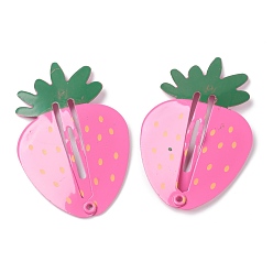 Deep Pink Baking Painted Iron Snap Hair Clips, for Children's Day, Strawberry, Deep Pink, 49x31x3.5mm