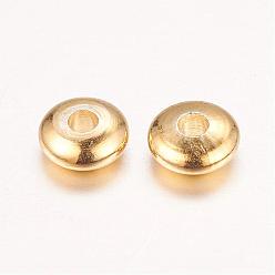 Golden Real 18K Gold Plated Brass Spacer Beads, Nickel Free, Flat Round, Golden, 5x2mm, Hole: 1.5mm