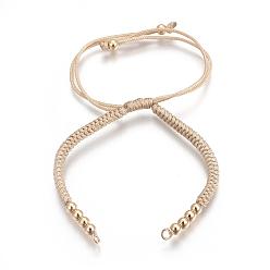 Wheat Nylon Cord Braided Bead Bracelets Making, with Brass Beads, Long-Lasting Plated, Real 24K Gold Plated, Wheat, 10-1/4 inch(26cm)~11-5/8 inch(29.6cm)