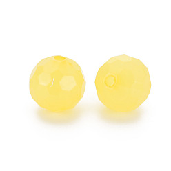 Yellow Imitation Jelly Acrylic Beads, Faceted, Round, Yellow, 16.5x16mm, Hole: 2.5mm, about 288pcs/500g