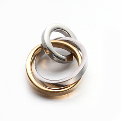 Golden 304 Stainless Steel Interlocking Ring Pendants, Mixed Color, 37.5~38x21mm ring: 12~21x2~3mm, inner diameter: 8mm and 17.5mm..
