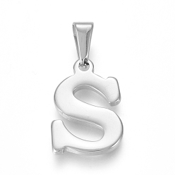 Letter S 304 Stainless Steel Pendants, Stainless Steel Color, Initial Letter.S, 20x13x1.8mm, Hole: 3x7mm