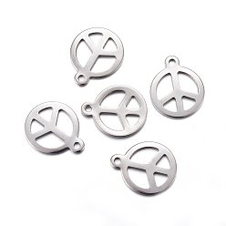 Stainless Steel Color 201 Stainless Steel Pendants, Peace Sign, Stainless Steel Color, 15x12.5x1mm, Hole: 1.4mm