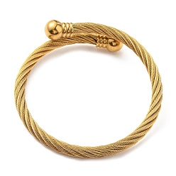 Doré  Placage ionique (ip) 304 bracelet manchette en corde torsadée en acier inoxydable avec 202 perles, or, diamètre intérieur: 2-1/4 pouce (5.7 cm)