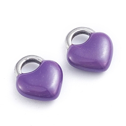 Purple 304 Stainless Steel Charms, Enamelled Sequins, Lock, Stainless Steel Color, Purple, 11x9.5x3.5mm, Hole: 3.5x2.5mm