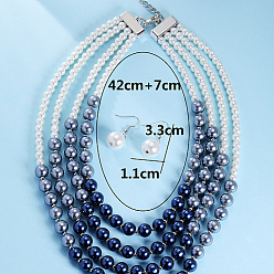 Mixed Color Imitation Pearl Jewelry Set, Zinc Alloy Multi Layer Necklaces and Dangle Earrings for Women, Mixed Color, 420mm, 33x11mm