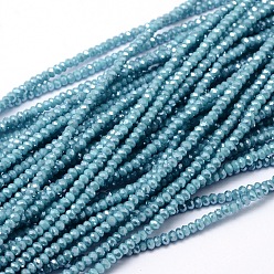 Light Sky Blue Faceted Rondelle Full Rainbow Plated Electroplate Glass Beads Strands, Light Sky Blue, 2.8~3x2mm, Hole: 0.8mm, about 200pcs/strand, 15.1 inch