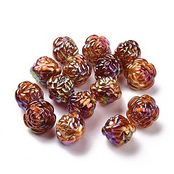 Terre De Sienne Placage uv perles acryliques irisées arc-en-ciel, une feuille d'or, rose, Sienna, 19x19x18mm, Trou: 2.5mm