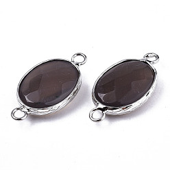 Natural Agate Natural Grey Agate Links/Connectors, Platinum Tone Brass Edge, Faceted Oval, 27.5x14~15x6mm, Hole: 2mm