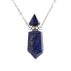 Lapis Lazuli Natural Lapis Lazuli Bullet Perfume Bottle Necklaces, with Alloy Cable Chains, 17.72 inch(45cm)