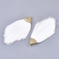 White Polyester Tassel Big Pendant Decorations, with Alloy Findings, Golden, White, 100~108x51~62x7mm, Hole: 2mm