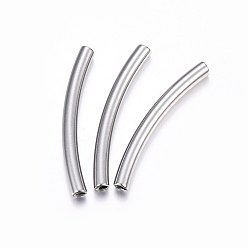 Stainless Steel Color 304 Stainless Steel Tube Beads, Curved Tube Noodle Beads, Curved Tube, Stainless Steel Color, 30x3mm, Hole: 2mm
