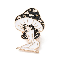 Black Mushroom Girl Enamel Pin, Cartoon Alloy Brooch for Backpack Clothes, Light Gold, Black, 36x25x2mm