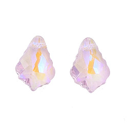 Pink Pointed Back Electroplate Faceted Glass Pendants, Teardrop, Pink, 16x11.5x6mm, Hole: 1.4mm