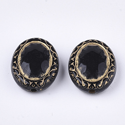 Black Plating Acrylic Beads, Metal Enlaced, Oval, Black, 17.5x13.5x6mm, Hole: 1.6mm, about 590pcs/500g