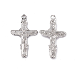 Stainless Steel Color 304 Stainless Steel Pendants, Crucifix Cross Charm, Stainless Steel Color, 37x20x2mm, Hole: 2.8mm