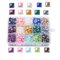 Mixed Color 15 Colors ABS Plastic Imitation Pearl Cabochons, Square, Mixed Color, 6x6x3mm, about 160pcs/color, 2400pcs/box