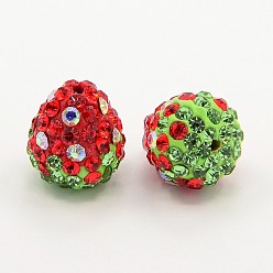 Red Clay Polymer Rhinestone Beads, Pave Disco Ball Beads, Grade A, Strawberry, Red, 14x13mm, Hole: 1mm