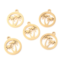 Golden 304 Stainless Steel Charms, Laser Cut, Ring with Coconut Tree, Golden, 13.5x11.5x1.1mm, Hole: 1.4mm