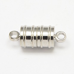 Silver Brass Magnetic Clasps with Loops, Column, Silver Color Plated, 20x8mm, Hole: 2mm