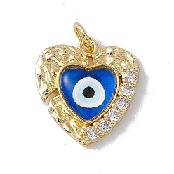 Royal Blue Brass Micro Pave Clear Cubic Zirconia Pendants, with Resin and Jump Rings, Lead Free & Cadmium Free, Heart with Eye, Real 18K Gold Plated, Royal Blue, 20.5x19x4.5mm, Hole: 4mm