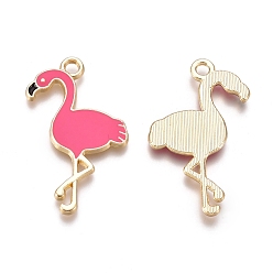 Hot Pink Alloy Enamel Pendants, Flamingo Shape, Golden, Hot Pink, 28.5x18x1mm, Hole: 2mm