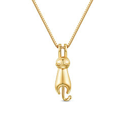 Золотой Ожерелье shegrace 925 из стерлингового серебра с котенком, с кошкой, золотые, 15.7 дюйм (40 см)