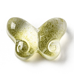 Vert Jaune Des billes de verre transparentes, papillon, vert jaune, 10x14.5x4.5mm, Trou: 1mm