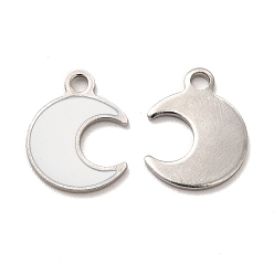 Stainless Steel Color 304 Stainless Steel Enamel Pendants, Moon Charm, Stainless Steel Color, 12.5x10x1mm, Hole: 1.6mm