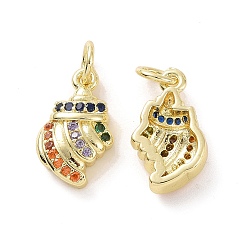 Real 18K Gold Plated Brass Micro Pave Cubic Zirconia Charms, with Jump Ring, Conch Charm, Real 18K Gold Plated, 14.5x8.5x4mm, Hole: 3.5mm