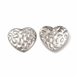 Stainless Steel Color 304 Stainless Steel Pendants, Textured, Heart Charm, Stainless Steel Color, 14.5x16x2.5mm, Hole: 1.2mm