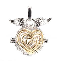 Platinum & Golden Rack Plating Brass Cage Pendants, For Chime Ball Pendant Necklaces Making, Hollow Round & Heart, Platinum & Golden, 27x30x20mm, Hole: 3x7mm, inner measure: 18mm