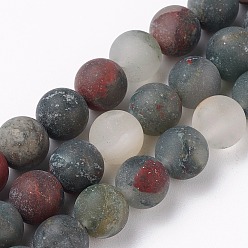 Bloodstone Natural African Bloodstone Beads Strands, Heliotrope Stone Beads, Round, Frosted, 8mm, Hole: 1mm, about 48pcs/strand, 15 inch