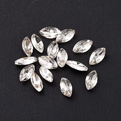 Crystal Glass Rhinestone Cabochons, Pointed Back & Silver Back Plated, Horse Eye, Crystal, 6x3x2mm