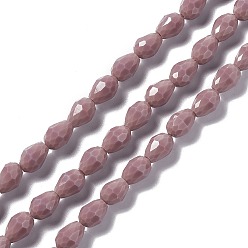 Indian Red Faceted Glass Beads Strands, Teardrop, Indian Red, 12x8~9mm, Hole: 1.2mm, about 57pcs/strand, 23.74''(60.3cm)