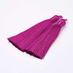 Фуксиновый Нейлон кисточки большие украшения кулон, красно-фиолетовые, 83~92x9~10 мм, отверстие : 1.5~4 мм