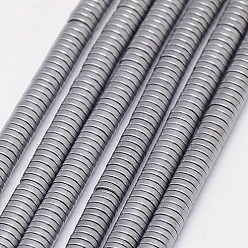 Platinum Plated Electroplate Non-magnetic Synthetic Hematite Beads Strands, Frosted, Heishi Beads, Flat Round/Disc, Grade A, Platinum Plated, 2x1mm, Hole: 1mm, about 400pcs/strand, 16 inch