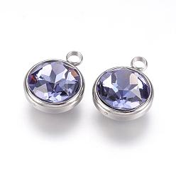Azul de la Pizarra  Media K 9 colgantes de diamantes de imitación de cristal, junio encantos de piedra de nacimiento, con 304 fornituras de acero inoxidable, plano y redondo, azul pizarra medio, 18x14x9 mm, agujero: 2.5 mm