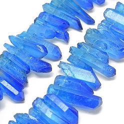 Blue Natural Dyed Quartz Pointed Beads Strands, Two Tone Color, Bullet, Top Drilled Beads, Blue, 19~35x5~11mm, Hole: 1mm, about 59~64pcs/strand, 13.7~14.1 inch(35~36cm)