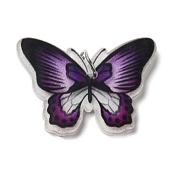 Purple Opaque Acrylic Pendants, with Platinum Iron Jump Ring, Butterfly Charms, Purple, 25x33.5x4mm, Hole: 5.2mm