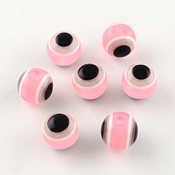 Pink Round Evil Eye Resin Beads, Pink, 10x9mm, Hole: 1.8~2mm
