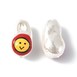 Brique Rouge Perles en émail coquillage, ovale avec visage souriant, firebrick, 21~21.5x12.5~13x12mm, Trou: 1~1.2mm