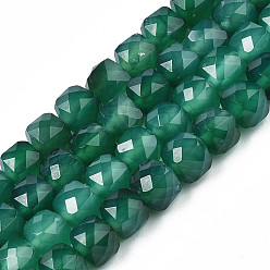 Dark Green Natural Agate Beads Strands, Faceted, Dyed, Faceted, Cube, Dark Green, 5x5.5x5.5mm, Hole: 1mm, about 61~62pcs/strand, 12.20 inch~12.40 inch(31~31.5cm)