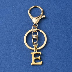 Letter E 304 Stainless Steel Initial Letter Charm Keychains, with Alloy Clasp, Golden, Letter E, 8.5cm