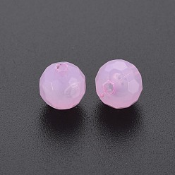 Perlas de Color Rosa Abalorios de acrílico transparentes, teñido, facetados, rondo, rosa perla, 8x7.5 mm, agujero: 1.6 mm, Sobre 1810 unidades / 500 g
