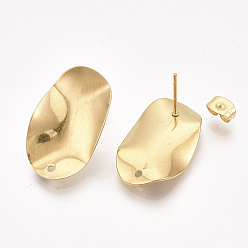 Golden 304 Stainless Steel Stud Earring Findings, with Ear Nuts/Earring Backs, Oval, Golden, 25x15.5mm, Hole: 1.4mm, Pin: 0.7mm