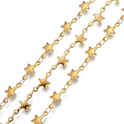 Oro 304 cadenas de acero inoxidable, soldada, cadenas de enlace de estrella, con carrete, dorado, 12x6x1 mm, aproximadamente 32.8 pies (10 m) / rollo